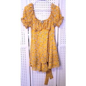 Papaya Romper Jumper Womens L Chiffon Yellow Skorts Belted Layered Fairy Boho